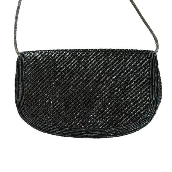 Vintage Black & Gunmetal Gray Beaded Glam Bag Purse - Picture 5 of 5
